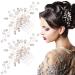 PAGOW 2PCS Hair Comb Pearl Hairpin Side Bridal Rhinestone Clip Ornament Crystal Flower Hairpieces Bridesmaids Wedding Accessories for women girl (Silver White)