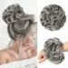 FESHFEN Messy Hair Bun Hair Pieces Curly Large Gray Hair Bun Scrunchies Extensions Synthetic Salt and Pepper Tousled Updo Grey Hairpieces for Women, 1.94oz 1B/171T60# Gray and White Tips