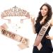 Birthday Tiara KICOSY Birthday Sash and Crown for Women Roes Gold Birthday Decorations Happy Birthday Tiaras and Queen Sash Party Favor Tiaras and Crowns Hair Accessories Rose Gold