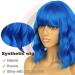Lancaini Blue Bob Wig with Bangs for Women - Shoulder Length Loose Wavy Synthetic Cosplay Wig for Colorful Costumes - Buy Online on GoSupps.com