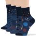 Women's Cotton Diabetic Quarter Patterned Fashion Socks - 4 Pack Large-Loose- Polka Dot Stripe - Sock Size 10-12 Shoe Size 8-12 L Dark Navy Indigo Blue Orange 8-12 Dark Navy Indigo Blue Orange (A092)