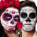Day of the Dead Face Tattoos Skeleton - 10 Sheet Halloween Temporary Tattoos D a de Los Muertos Skeleton Sugar Skull Face Tattoo Kit  Glitter Red Roses Fake Sticker for Halloween Makeup on Face Body Multi-Colored