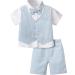 mintgreen Baby Boy 3pcs Gentleman Suit Herringbone Wedding Christening Outfit Shirt & Waistcoat & Shorts 1-6 Years 4-5 Years Light Blue