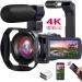 Camcorder UHD 4K Video Camera 48MP 60FPS WIFI Digital Camcorder 18X Digital Zoom with IR Night Version Vlogging Camera 3.0" IPS Touch Screen with Microphone, Handhold Stabilizer, 2.4G Remote Control