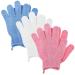 YuxianLB peeling glove 3 pair of exfoliating gloves peeling glove body peeling massage glove peeling exfoliate shoe glove peeling body peeling peeling gloves with hanging pink sky blue white
