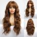 Haircube Dark Auburn Long Wavy Wig with Bangs for Women - Heat Resistant Synthetic Curly Hairpiece for Daily and Party Wear - Buy Online on GoSupps.com