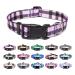 Mercano dog collar adjustable soft nylon comfort & robust patterned dog collar for small medium -sized dog puppies (M checkered purple) m checkered purple