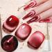 Jelly Cat Eye Gel Nail Polish Red Glitter Crystal Gel Polish Glitter Red Magnetic Nail Polish Soak Off UV/LED Sparkle Shiny Holographic Cat Eye Gel Polish for Nail Art Manicure Salon DIY at Home