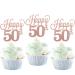 Pack of 24 50 Cupcake Toppers Glitter "Happy 50th Birthday" Cake Toppers Number 50 Eightteen Sweet 50 Birthday Wedding Anniversary Party Cake Decorations Accessories Rose Gold