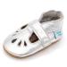 Dotty Fish Soft Leather Baby Shoes. Classic T-Bar Shoes for Girls. Non-Slip Suede Soles. 0-6 Months - 2-3 Years 12-18 Months Silver