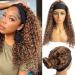 Curly Headband Wigs Human Hair Colored 4/27 Honey Blonde Highlights Deep Wave Real Remy Hair Half Wigs for Black Women Balayage Natural Hair None Lace Front Wig with Headband Attached 16 Inch 16 Inch 4P27-DW