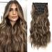 REECHO Blonde Hair Extensions, 4PCS Clip in Hair Extensions 20" Thick Long Beach Wave Synthetic Hairpieces for Women - 6H12 Chocolate Brown with Blonde Highlights 24 Inch-280 Gram (Pack of 4) 6H12-Chocolate Brown with Blonde Highlights-Wavy