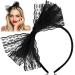PROUSKY Neon Lace Bow Headband Elastic Women's 1980s Neon Lace Headband 1980s Cosplay Hair Hoop Hair Accessories for Women and Girls Good for Carnival Christmas Party Daily Decoration Black