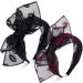 PAGOW 2pcs Lip Bow Knotted Headband  Solid Colors Gauze Lips Headbands  Rabbit Ears Wide Hairband with Cloth Wrapped Headwear for Girls  Women(Black Lip  Red Lip)