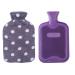 HomeTop Premium Classic Rubber Hot or Cold Water Bottle with Soft Fleece Cover (2 Liters, Purple/Gray Polka Dot) Crystal Purple 67.63 Fl Oz (Pack of 1)
