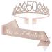 50th Birthday Sash and Tiara Set Rose Gold Birthday Sash Crown Birthday Party Favors Supplies for Girls Birthday Party