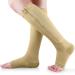 Ailaka Zipper 15-20 mmHg Compression Socks for Women Men Knee High Open Toe Support Graduated Medical Varicose Veins Hosiery for Edema Swollen Pregnancy Recovery (1 Pair) 3X-Large Beige