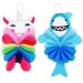 Yeelua 2Pcs Shower Puff Loofah Sponge Kids Rainbow Cat Mesh Pouf Shower Ball Bath Loofahs Cute Animal Bath Sponges Toddler Shower Washing Exfoliating Men and Women Exfoliate Cleanse Soothe Skin