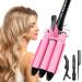 3 Barrel Hair Curler 25mm Curling Iron Tongs Hair Waver Mermaid Waves Wand with Intelligent Temperature Control Quick Heating for Long or Short Styling (Pink)