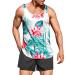 COOFANDY Men's Floral Tank Top Sleeveless Tees All Over Print Casual Sport Gym T-Shirts Hawaii Beach Vacation White Medium