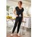 Prettigarden Women's 2 Piece Tracksuit Set - V Neck Short Sleeve Top and Long Pants Outfit Jogger Set in Black, Size Large - Buy Online on GoSupps.com