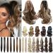 Fashion Ponytail Hair Extension Claw Curly Wavy Straight Clip in ponytail Hairpiece One Piece fake hair Ponytails for Women 12 Curly Light Brown & Ash Blonde