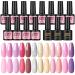 PEACECOLOR 7ML Nail Gel Polish Set 12Pcs with Top and Base Coat Matte Top Coat Pink Purple Glitter Gel Nail Kit U V/LED Lamp Needed Color Collection Gifts for Women DIY Nail Art XA-44