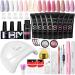 Phoenixy Poly Nail Gel Set Complete with UV Lamp 48W 8 Colors Poly Nail Gel Starter Set with Base Top Coat Do It Yourself Red Elegant