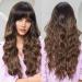 EMMOR Ombre Brown Wigs for Women Long Curly Wig with Bangs Heat Resistant Fiber Synthetic Wigs Daily Natural looking