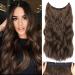 Invisible Wire Hair Extensions with Adjustable Transparent Wire Secret Wire Hair Extensions with 2 Secure Clips 20 Inch Synthetic Long Hair Pieces for Women (Color: Dark Brown Mixed Chestnut Brown)