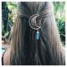 Andelaisi Boho Moon Hair Clip Vintage Hollow Crescent Hairclip Natural Stone Pendant Hairpin Hexagonal Crystal Drop Hair Barrette Clip Hair Accessory for Women and Girls Headdress Moonstone