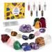 Abincee Crystals Set,23PCS Healing Crystals and Stones kit Include 7 Crystal Necklaces,7 Raw Chakra Stones & 7 Trumbled Stones,Selenite Stick and Amethyst Crystal kit for Yoga,Witchcraft,Beginners