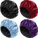 Geyoga 4 Pieces Silk Satin Bonnet Sleep Cap Extra Large Hair Bonnet for Sleeping Double Layer Reversible Hair Cap for Women Natural Curly Hair