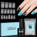 Tomicca artificial nails nail tips for gel nails - short Square nail tips with nail glue set 150 pcs soft gel full cover nail tips professional salon quality - 15 sizes 150stk square