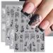 JMEOWIO 3D Embossed Black White Flower Nail Art Stickers Decals Self-Adhesive 5D Line Leaves Nail Supplies Nail Art Design Decoration Accessories 4 Sheets