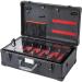 Professional Barber Case | Stylist Tool Box Organizer & Travel Suitcase with Removable Tray for Clippers Shears Combs & Hair Accessories - Black/Red Ribbon - Buy Online on GoSupps.com