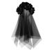 Flower Headband with Black Lace Veil Halloween Rose Headdress for Girls Women Ladies Floral Headwear Gothic Hair Band Hair Hoop Fancy Dress Up Costume Accessory Day of the Dead Cosplay Party Hairband
