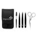 5Pcs Tweezers Set - Eyebrow Grooming Kit with Curved Stainless Steel Scissors Spoolie Eyebrow Brush in Black Case - Eye brow Kit for Men and Women