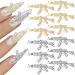 HINZIC 12Pcs 3D Gun Nail Charms Gold Shiny Diamonds Alloy for Acrylic Nails Silver Nail Art Decoration Nail Accessories for Women Girl