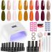 EasyinBeauty Gel Nail Polish Kit with UV Light, 48W LED Nail Dryer Lamp, 9 Colors Gel Nail Kit with UV Light, Nail Art Starter Kit with Manicure Tool, Nail Gel, Base Coat and Top Coat, Gifts for Women Caramel