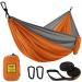 Puroma Camping Hammock Single & Double Portable Hammock Ultralight Nylon Parachute Hammocks with 2 Hanging Straps for Backpacking Travel Beach Camping Hiking Backyard Orange & Grey Large