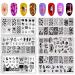 6 Pcs Halloween Nail Stamping Plate Skull Bat Witch Spider Web Halloween Nail Stamper Kit Pumpkin Grimace Blood Design Nail Template Decoration Style 1