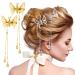 PAGOW 4pcs Elegant Tassel Butterfly Hairpin alligator clip- Antique Side Clip Will Move Wedding Party Metal Long Hair Adornment for Women Girl Bridal Bridesmaid (Gold and Silver 4PCS) Silver+Gold