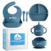 Kiddaroo Baby Weaning Set - Baby Feeding Set with Weaning Bib Sippy Cup Cutlery Baby Suction Plate and Suction Bowl - Weaning Set with eBook - Baby Essentials for Baby Led Weaning (Blue)