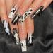 Press on Nails Long Square Fake Nails Black White French Tips Nails Press ons Glossy Glue on Acrylic Nails Full Cover Star Y2K Stick on False Nails 24Pcs G-13Black White