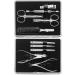 Twin manicure set pedicure kit & manicure set and pedicure set nail care made of real leather with push button 5-part black |5 pieces (1-pack) black 10-part bundle with nail shaver
