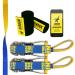 Gibbon Slacklines Flowline with treewear, Yellow/Blue, 82ft (74 ft line + 8ft Ratchet Strap with Reinforced Loop) 1" line, 2 x 2 Ratchet Straps of 2.5m Length, Tree and line Protection (Black Felt)