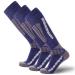 Pure Athlete Ski Socks Warm Merino Wool - Best Lightweight Thin Ski Snowboard Sock Women Men 3 Pairs - Blue/Silver Large-X-Large