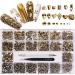 Yzzseven 12 Types of 600 Diamonds +2500 Flat Rhinestones Mix 20 Styles Flatback Rhinestone Crystals 3D Decorations Flat Back Stones Gems Set for for Nail Art DIY|(Mined Gold)