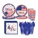 Patriotic Tableware Set - 4th of July Tableware Set | Patriotic Paper Plates | Patriotic Supplies Paper Plates Napkins Cups for Independence Day
